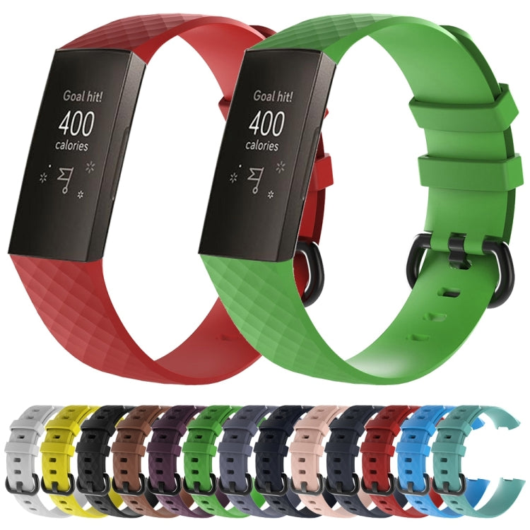 Diamond Pattern Silicone Watch Band for Fitbit Charge 3, Size: 210x18mm(Red) by bashfashion