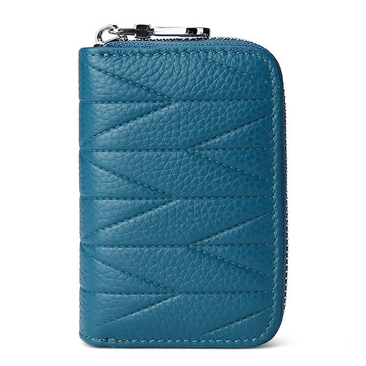 KB191 Zipper Cowhide Leather Organ Shape Multiple Card Slots Anti-magnetic RFID Wallet Clutch Bag for Ladies(Aqua Blue) by bashfashion