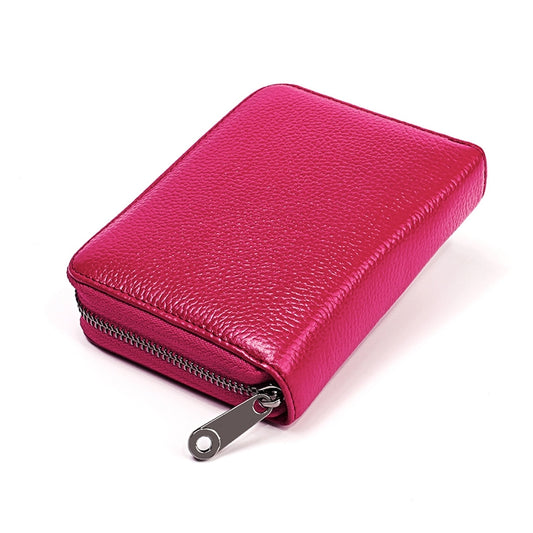 KB195 Zipper Cowhide Leather Double Row Organ Shape Multiple Card Slots Anti-magnetic RFID Wallet Clutch Bag for Ladies(Rose Red) by bashfashion
