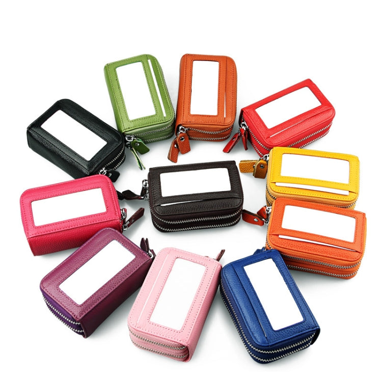 Genuine Cowhide Leather Dual Layer Solid Color Zipper Card Holder Wallet RFID Blocking Coin Purse Card Bag Protective Case with 11 Card Slots & Coin Position, Size: 11*7.5*4.5cm(Brown) by bashfashion