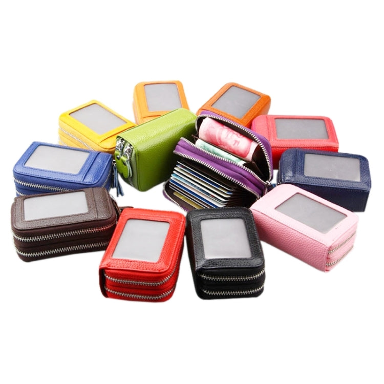 Genuine Leather Dual Layer Zipper Card Holder Wallet RFID Blocking Purse, Size: 10.5x7.0x4.0cm(Magenta) by bashfashion