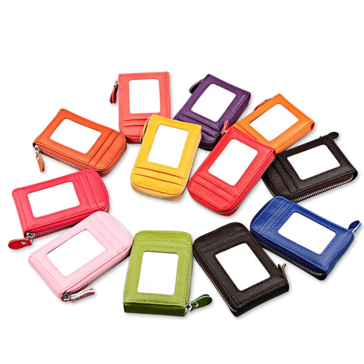 Genuine Cowhide Leather Solid Color Zipper Vertical Card Holder Wallet RFID Blocking Card Bag Protect Case with 12 Card Slots, Size: 11.5*7.5cm(Magenta) by bashfashion