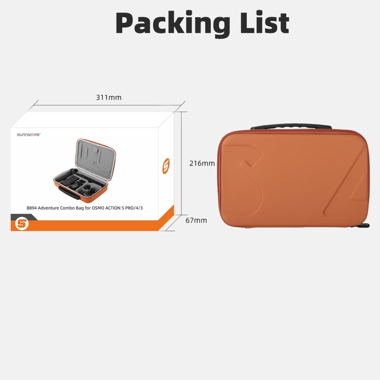 For DJI Osmo Action 5 Pro / 4 / 3 Sunnylife Portable Carrying Case Adventure Combo Bag (Orange) by Sunnylife