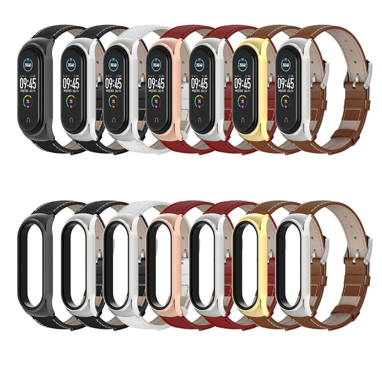 For Xiaomi Mi Band 6 / 5 / 4 / 3 Mijobs CS First Layer Cowhide Watch Band(Red + Rose Gold) by MIJOBS