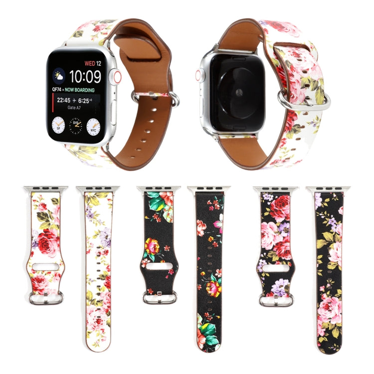 For Apple Watch Series 7 41mm / 6 & SE & 5 & 4 40mm / 3 & 2 & 1 38mm Floral Strap Watch Band(Black Pink) by bashfashion