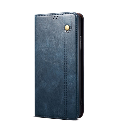 For OPPO Reno7 SE 5G Simple Wax Crazy Horse Texture Leather Phone Case(Navy Blue) by bashfashion