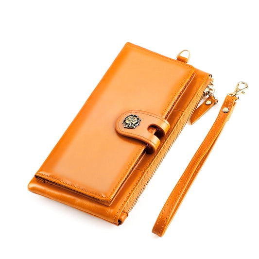 3506 RFID Anti-Degaussing Oil Wax Vintage Texture Genuine Leather Hand Held Wallet for Ladies(Yellow) by bashfashion