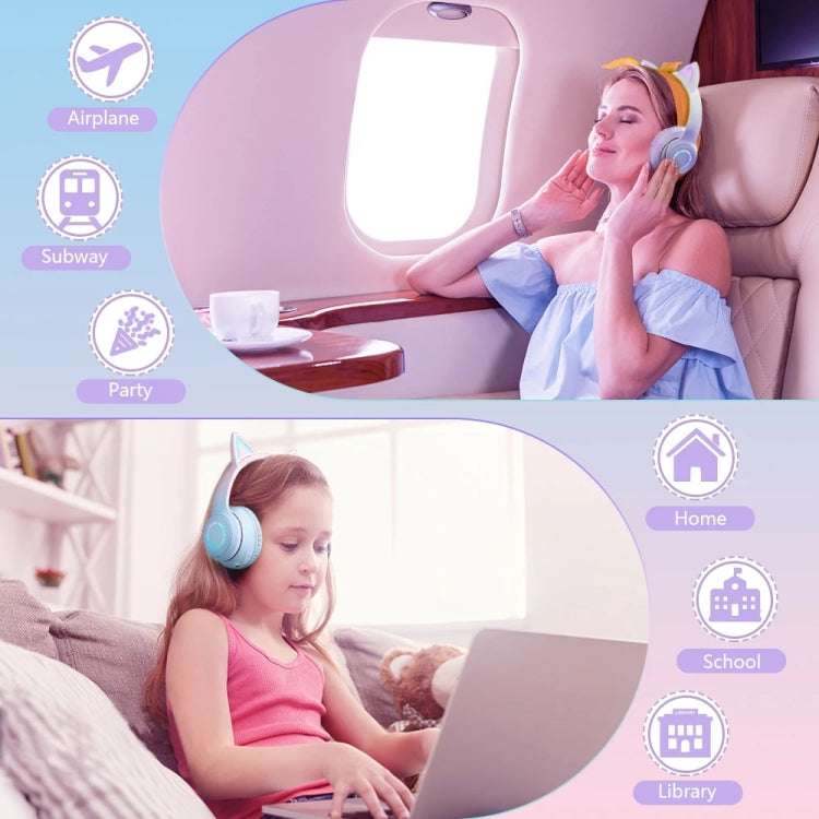 BT029C RGB Dual Modes Cat Ear Wireless Bluetooth Headphone(Pink) by bashfashion