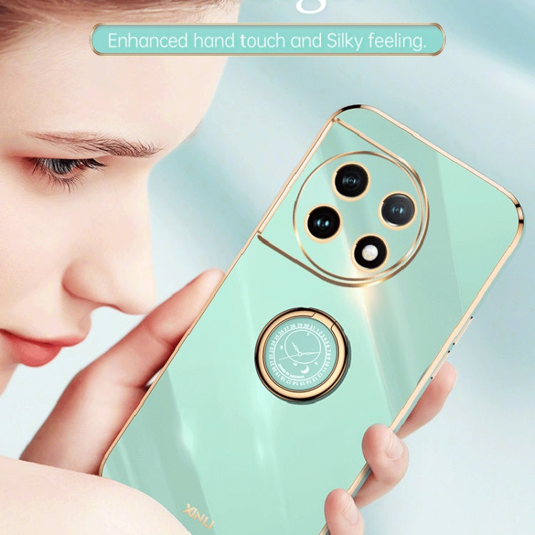 For OnePlus 11 XINLI Straight Edge 6D Electroplate TPU Phone Case with Ring Holder(Hawthorn Red) by XINLI