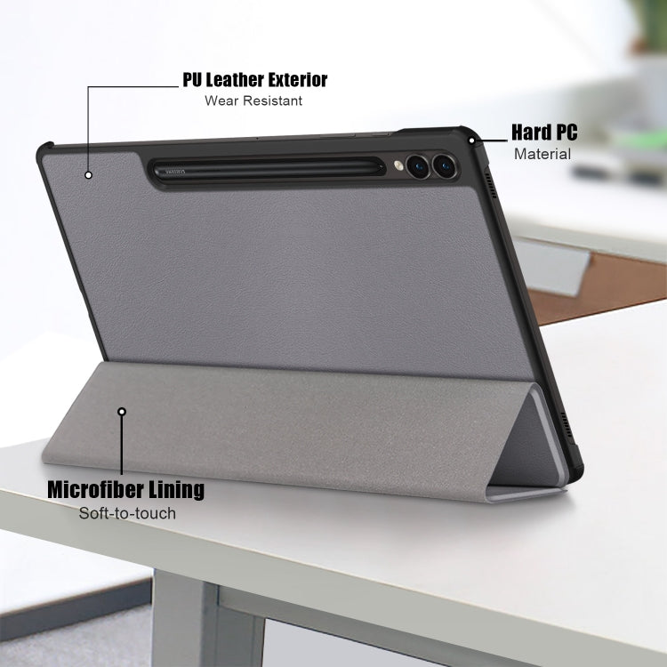 For Samsung Galaxy Tab S9+ Custer Pure Color 3-Fold Holder Smart Leather Tablet Case(Grey) by bashfashion