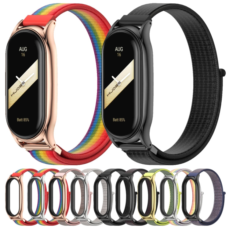 For Xiaomi Mi Band 8 Mijobs Plus Case Breathable Nylon Loop Watch Band(Rainbow Rose Gold) by MIJOBS