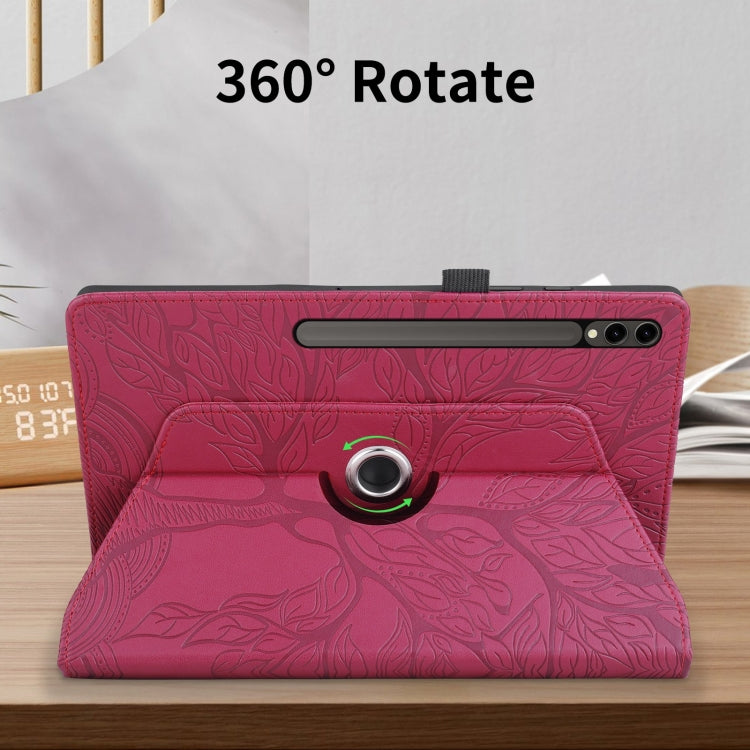For Samsung Galaxy Tab S10 Ultra / S9 Ultra Tree Life Embossed Rotation Leather Tablet Case(Red) by bashfashion