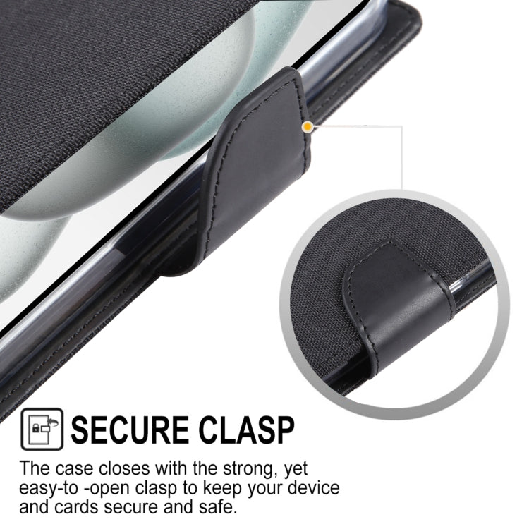 For iPhone 15 Plus GOOSPERY CANVAS DIARY Fabric Texture Flip Leather Phone Case(Green) by GOOSPERY