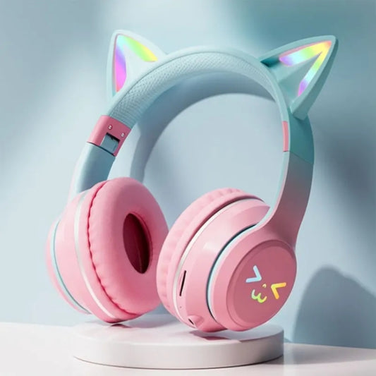BT612 LED Cat Ear Single Sound Folding Bluetooth Earphone with Microphone(Pink) by bashfashion