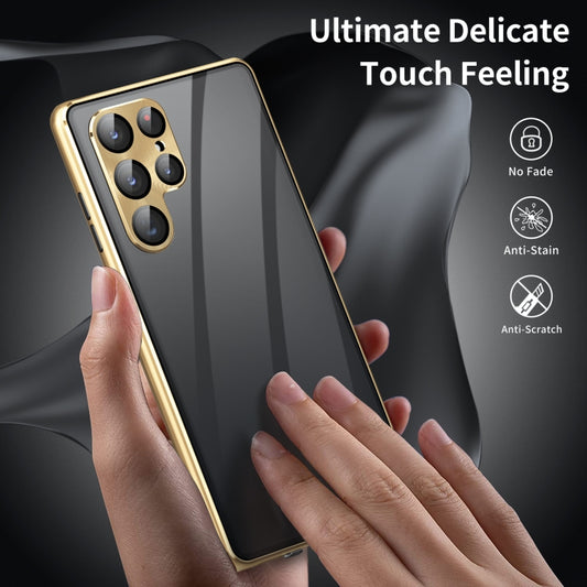 For Samsung Galaxy S25 Ultra 5G Privacy Full Cover Magnetic Metal Tempered Glass Phone Case(Gold) by bashfashion