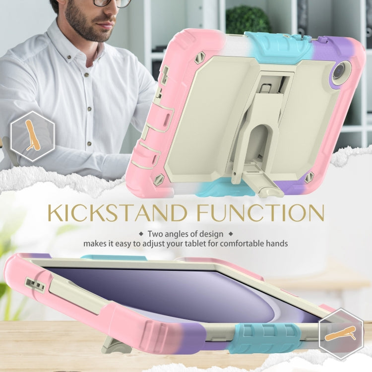 For Samsung Galaxy Tab A11 / A9 Silicone Hydric PC Tablet Case with Shoulder Strap & Holder(Colorful Pink) by bashfashion