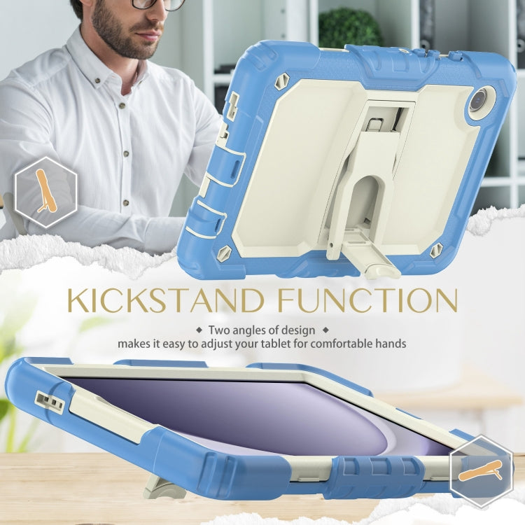 For Samsung Galaxy Tab A11 / A9 Silicone Hydric PC Tablet Case with Shoulder Strap & Holder(Beige Cyan Blue) by bashfashion