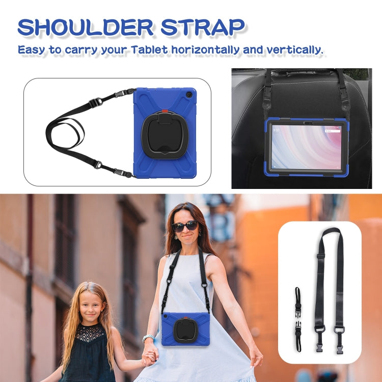 For Amazon Kindle Fire HD10 2023 Silicone Hybrid PC Tablet Case with Holder & Shoulder Strap(Blue) by bashfashion