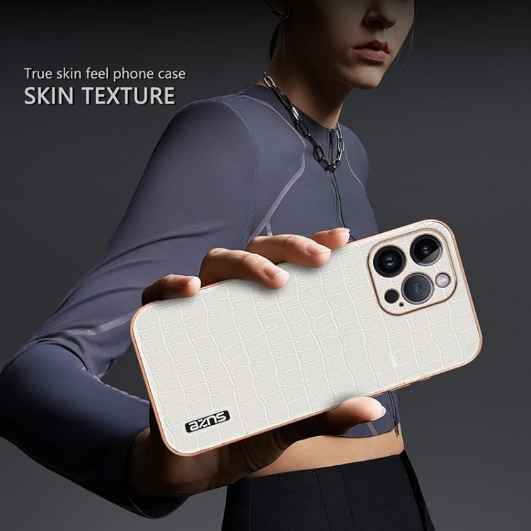 For iPhone 14 Pro AZNS Electroplated Frame Crocodile Texture Full Coverage Phone Case(Green) by AZNS