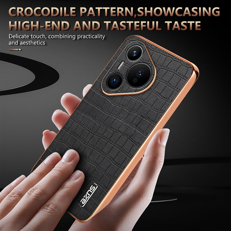 For Huawei Pura 70 AZNS Electroplated Frame Crocodile Texture Full Coverage Phone Case(Brown) by AZNS