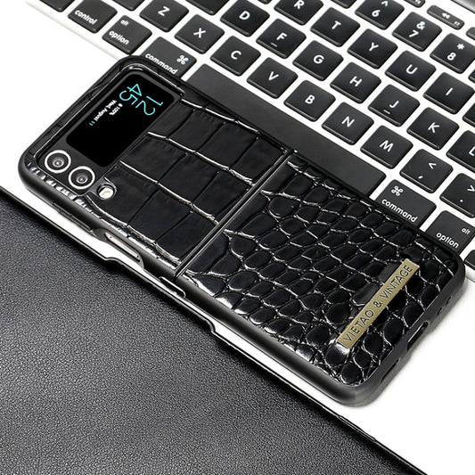 For Samsung Galaxy Z Flip3 5G VIETAO Crocodile Texture PU Leather Phone Case(Black) by VIETAO