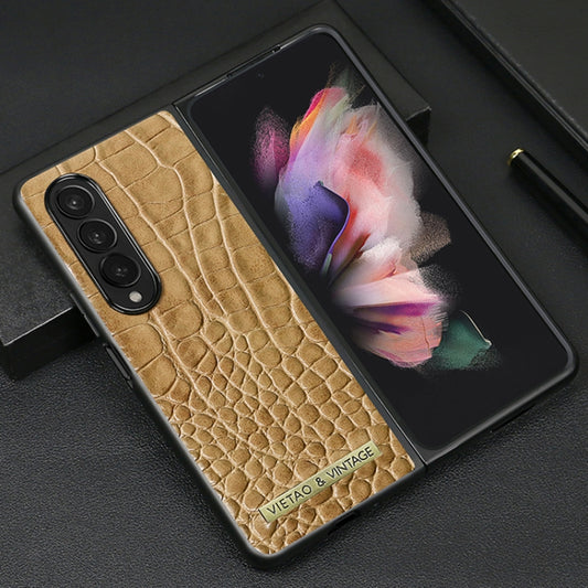 For Samsung Galaxy Z Fold4 VIETAO Crocodile Texture PU Leather Phone Case(Brown) by VIETAO