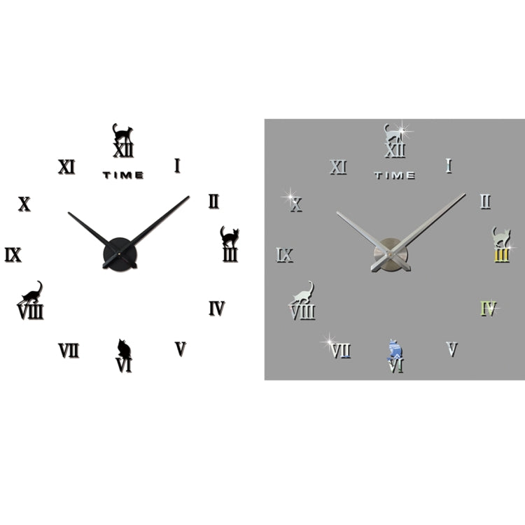 Home Office Decor Frameless Cat Shape Large Size DIY 3D Mirror Surface Wall Stickers Mute Clock, Size: 100*100cm(Silver) by bashfashion
