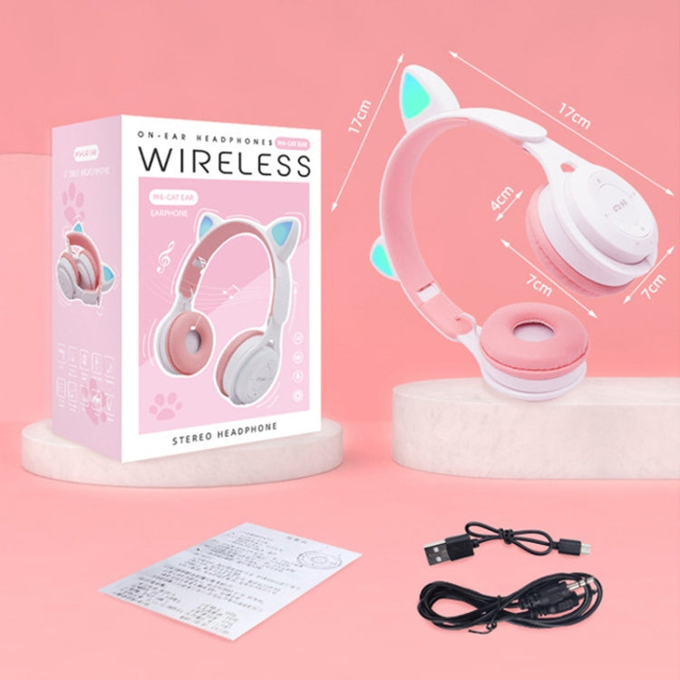 M6 Luminous Cat Ears Two-color Foldable Bluetooth Headset with 3.5mm Jack & TF Card Slot(Pink) by bashfashion