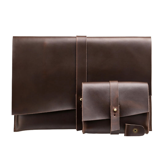 Universal Genuine Leather Business Power Adapter Laptop Tablet Bag with Cable Winder, For 15.4 inch and Below Macbook, Samsung, Lenovo, Sony, DELL Alienware, CHUWI, ASUS, HP(Coffee) by bashfashion