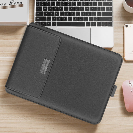 4 in 1 Universal Waterproof PU Leather Laptop Liner Bag with Handle & Stand & Pen Holder + 2 Winders + Mouse Bag + Charger Bag Set for 13 / 14 inch Laptops(Grey) by bashfashion