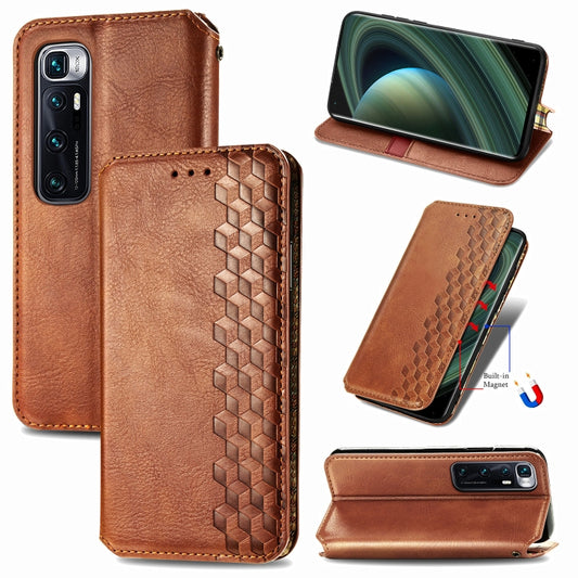 For Xiaomi Mi 10 Ultra Cubic Grid Pressed Horizontal Flip Magnetic PU Leather Case with Holder & Card Slots & Wallet(Brown) by bashfashion