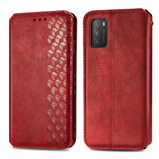 For Xiaomi POCO M3 Cubic Grid Pressed Horizontal Flip Magnetic PU Leather Case with Holder & Card Slots & Wallet(Red) by bashfashion