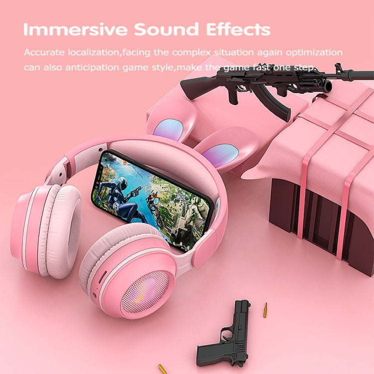 KE-01 Rabbit Ear Wireless Bluetooth 5.0 Stereo Music Foldable Headset with Mic For PC(Sky Blue) by bashfashion