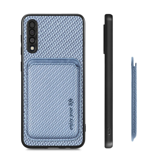 For Samsung Galaxy A50 Carbon Fiber Leather Card Magsafe Case(Blue) by bashfashion