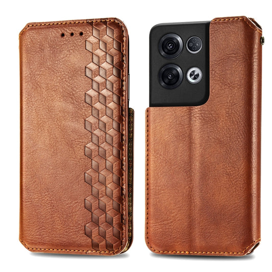 For OPPO Reno8 Pro Cubic Grid Pressed Magnetic Leather Phone Case(Brown) by bashfashion
