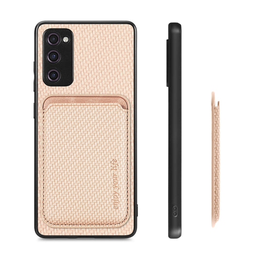 For Samsung Galaxy S21 FE 5G Carbon Fiber Leather Card Magsafe Magnetic Phone Case(Khaki) by bashfashion