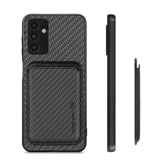 For Samsung Galaxy A13 5G Carbon Fiber Leather Card Magsafe Magnetic Phone Case(Black) by bashfashion