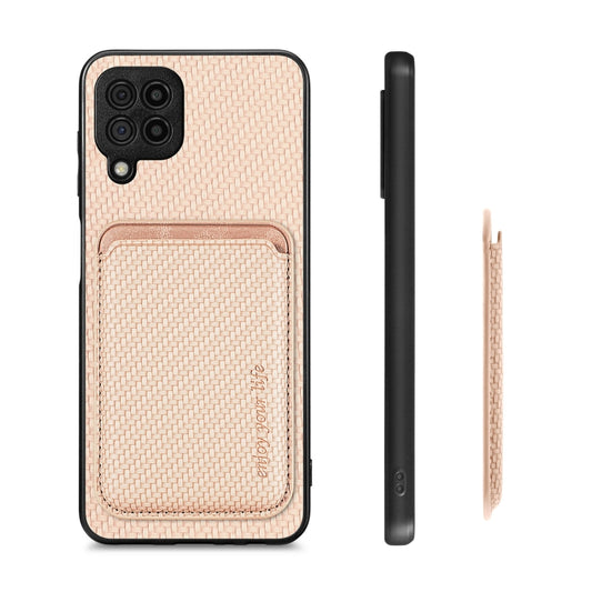 For Samsung Galaxy A22 4G Carbon Fiber Leather Card Magsafe Magnetic Phone Case(Khaki) by bashfashion