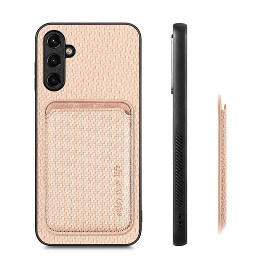 For Samsung Galaxy A54 5G Carbon Fiber Leather Card Magsafe Magnetic Phone Case(Khaki) by bashfashion