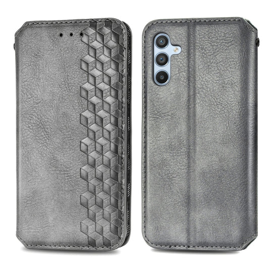 For Samsung Galaxy A14 4G Cubic Grid Pressed Magnetic Leather Phone Case(Gray) by bashfashion