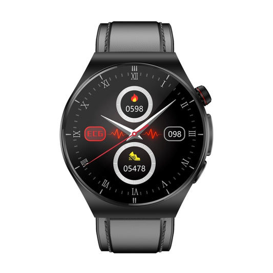 ET340 1.46 inch Color Screen Smart Leather Strap Watch,Support Blood Oxygen / Blood Glucose / Uric Acid Measurement / Blood Lipid Monitoring(Black) by bashfashion