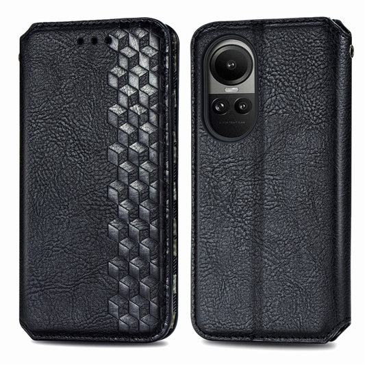For OPPO Reno10 /10 Pro Global Cubic Grid Pressed Magnetic Leather Phone Case(Black) by bashfashion