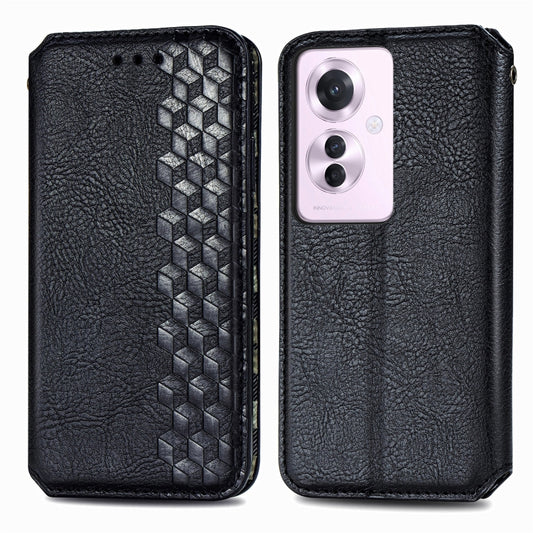 For OPPO Reno11 F 5G Cubic Grid Pressed Magnetic Leather Phone Case(Black) by bashfashion