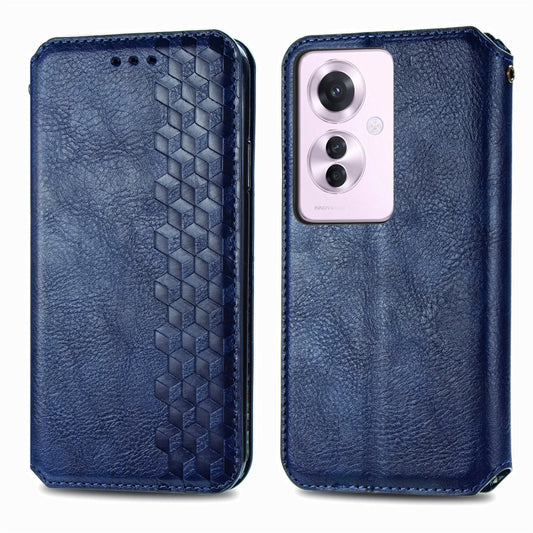 For OPPO Reno11 F 5G Cubic Grid Pressed Magnetic Leather Phone Case(Blue) by bashfashion