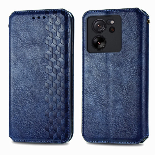 For Xiaomi 13T / 13T Pro Cubic Grid Pressed Magnetic Leather Phone Case(Blue) by bashfashion