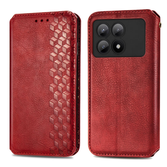 For Xiaomi Redmi K70E Cubic Grid Pressed Magnetic Leather Phone Case(Red) by bashfashion