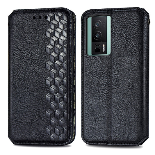 For Xiaomi Poco F5 Pro Cubic Grid Pressed Magnetic Leather Phone Case(Black) by bashfashion