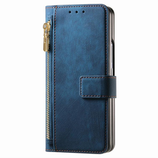 For Samsung Galaxy Z Fold5 5G Retro MagSafe Magnetic Zipper Wallet Leather Phone Case(Blue) by bashfashion