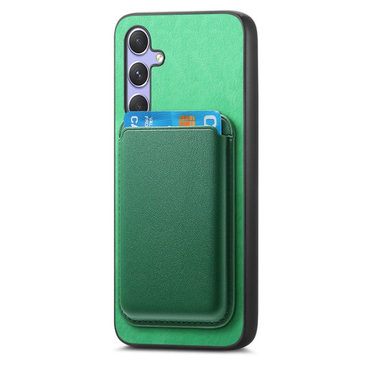 For Samsung Galaxy A55 Retro Magsafe Card Bag PU Back Cover Phone Case(Green) by bashfashion
