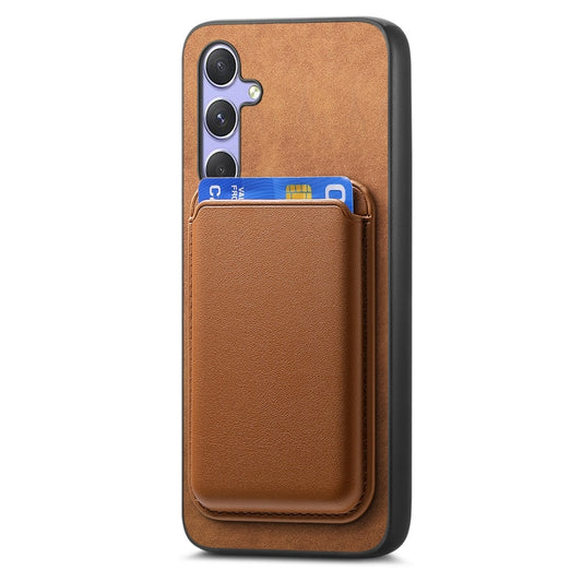 For Samsung Galaxy A55 Retro Magsafe Card Bag PU Back Cover Phone Case(Brown) by bashfashion